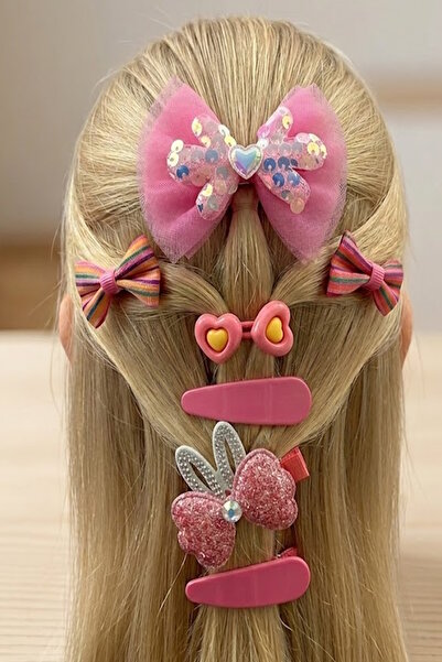 CAŞ DEKORASYON مجموعة مشابك جانبية مطاطية بشريط باللون الوردي