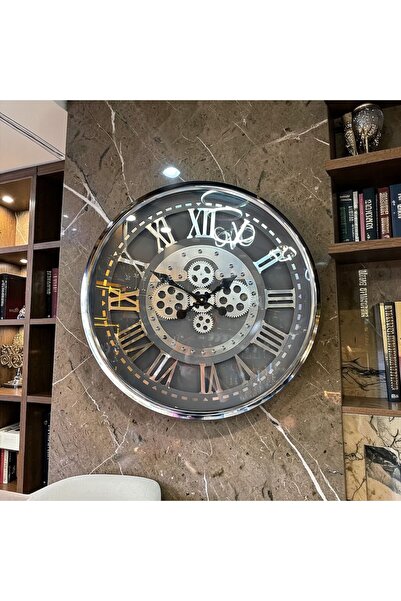 Sleep Nova Roma Rakamlı Endüstriyel Metal Duvar Saati – Dişli Mekanizmalı Vintage Dekor Saat (Gümüş)