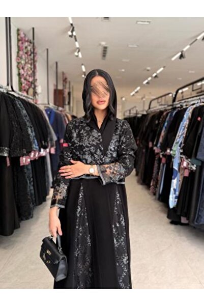 dar laha abaya D 882 Abaya - Ceramic Fabric with Lace and Embroidery