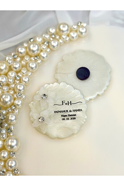 Lovein Atelier 25 Adet Taşlı Çiçekli Magnet Nişan,Nikah,Kına İsteme Hediyeliği