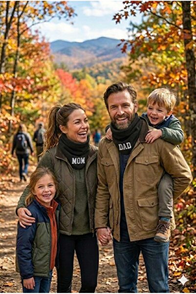 Betülce Mom Dad Printed Fleece Neck Warmer Set – Mother and Father Couple Com...