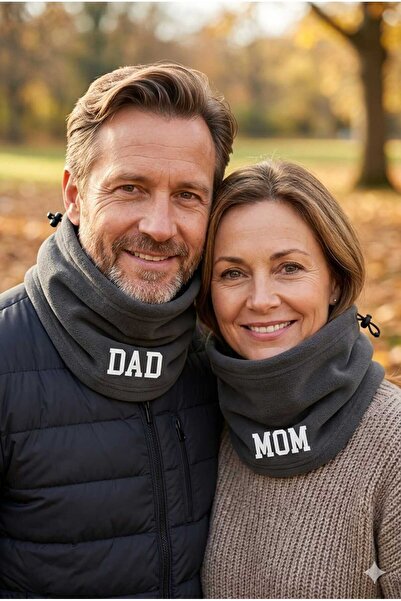 Betülce Mom Dad Printed Fleece Neck Warmer Set – Mother and Father Couple Com...