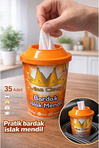 Single 35’Li Araç İçi Bardak Islak Mendili - Oto Barsaklık Uyumlu Kuruma Kapa...