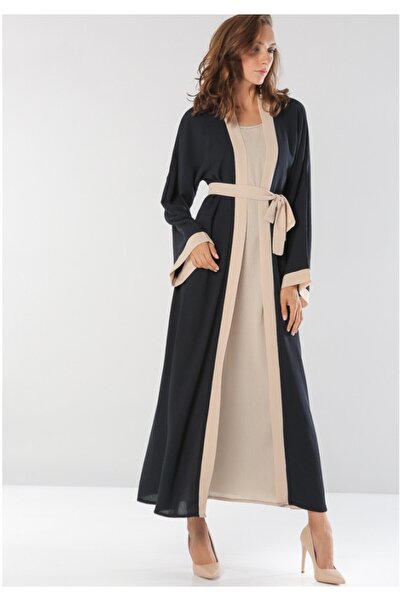 Bousni Stylish Double Shirt with Self-Tie Belt Abaya