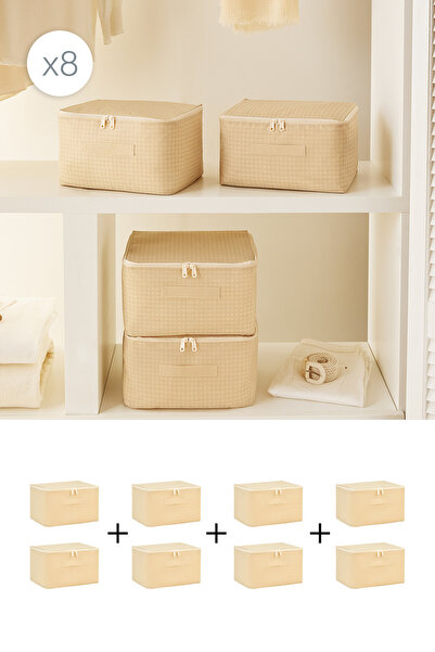 Homewave 8 Pieces Small Size Beige Gingham Under-Bed Suitcase Organizer Bag 3...