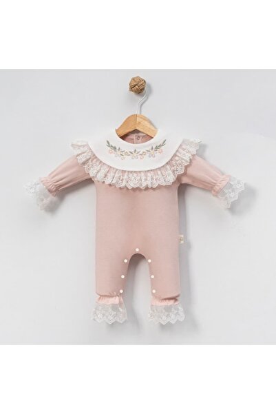 STRAWBABY جمبسوت للفتيات الصغيرات من عمر 3-6-9-12 شهرًا، مزين بالزهور مطرز