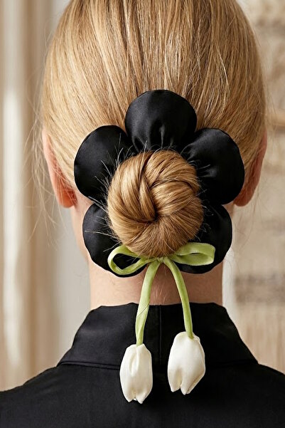 CAŞ DEKORASYON Crna cvetna viseća kopča za bagel