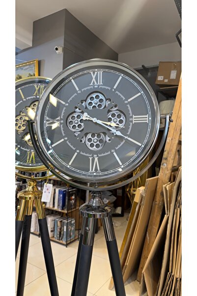 Riyes Tasarım Çarklı Tripod Ahşap Ayaklı Dekoratif Saat - ayaklı saat.