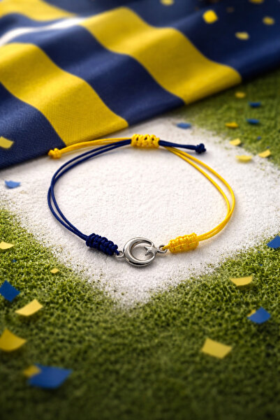 ASİL TAKI Yellow Navy Blue Moon Star Fan Bracelet Adjustable Cord