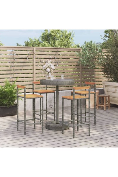 Concept Set bar pentru grădină, 5 piese, gri, poliratan/lemn acacia