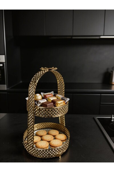 Florya Concept İki Katlı Kelebek Detaylı Gold Aynalı Sunumluk