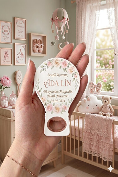 levon tekstil 20 adet Yenidoğan Kız Bebek için kişiye özel tasarım Açacak Magnet