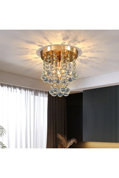 Allians Akasya Gold Renk Kristal Taşlı Modern Hol ve Salon Avizesi