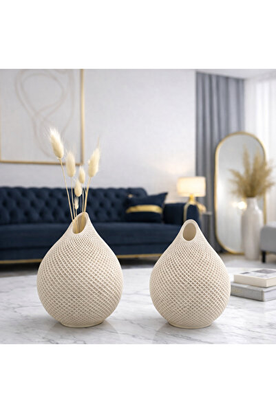 MorVilla 2’li Damla Vazo Pampas Çiçek Vazosu Minimalist Modern Dekoratif Salo...