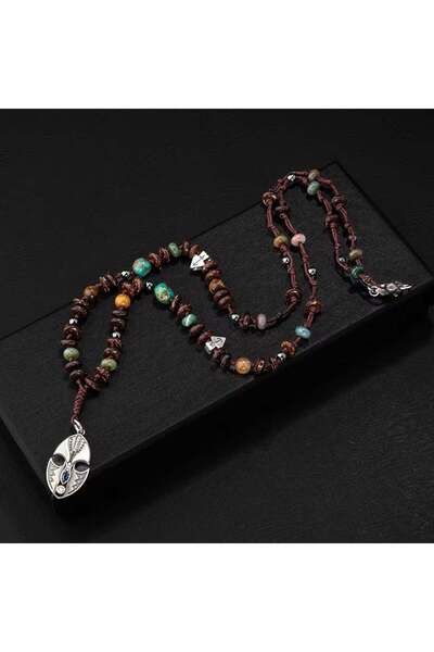 Bemenda Men's Necklace Coconut Shell-Turquoise-Tiger's Eye-Indian Agate-Hemat...