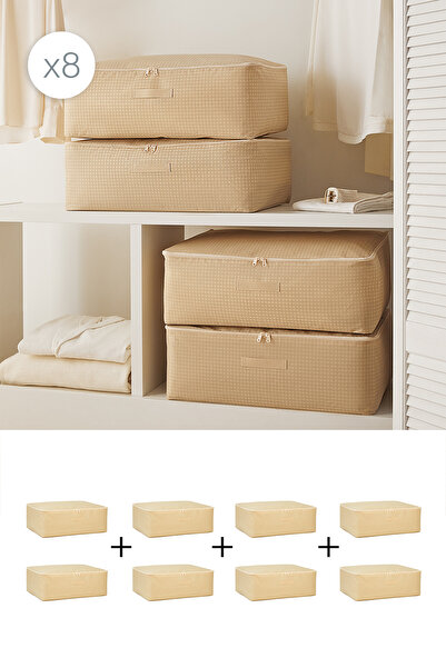 Homewave 8 Pieces Large Size Beige Gingham Under-Bed Suitcase Organizer Bag 6...