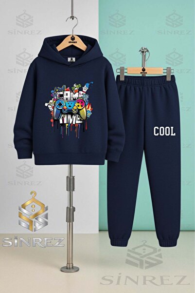 SİNREZ Children's Unisex Game Time Cool Hooded Tracksuit Set