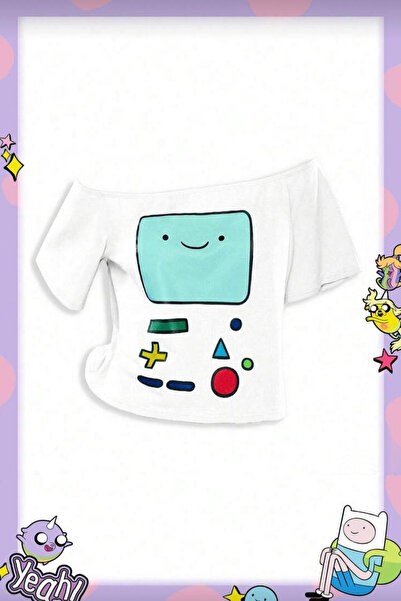 İlayda Toprak Adventure Beyaz Adventure Time Fin και Jack Y2K κοντομάνικο μπλ...