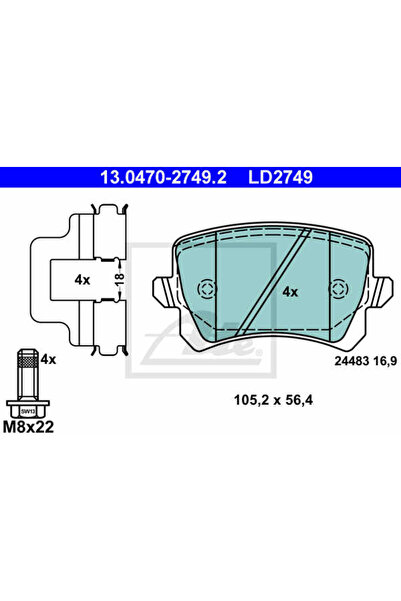 Ate Σετ τακάκια φρένων, δισκόφρενο 13.0470-2749.2
