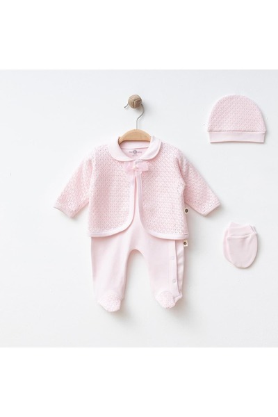 STRAWBABY 0/3-3/6 KIZ BEBEK AY ÖRME PELERİNLİ TULUM