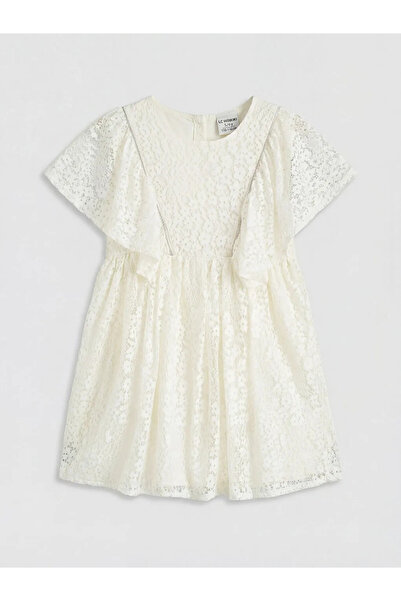 LC Waikiki Lcw Kids Ecru Crew Neck Girls Lace Dress