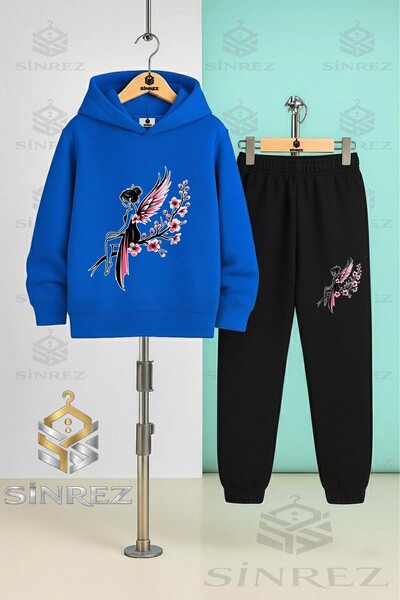 SİNREZ Children's Unisex Girl's Flower Butterfly Hooded Tracksuit Set