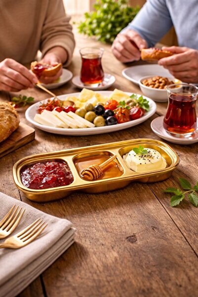 madewithlove Premium Gold 3 Bölmeli Kahvaltı Sunumluğu – Reçel, Bal & Sosluk