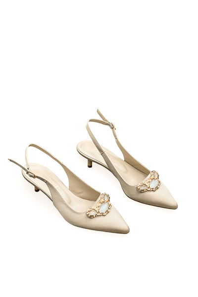 Elexus Γυναικεία σατέν παπούτσια στιλέτο με μεσαίο τακούνι και πολύχρωμη πόρπη