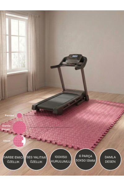 CARPAZAR Zemin Matı 6 Parça 100x150 Kurlumlu Spor Fitness Kosu bandı Matı Ses...
