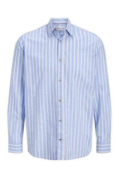 Jack & Jones Erkek Mavi Jjhenry Mıx Slub Shırt Ls Gömlek 12289180-Celestial