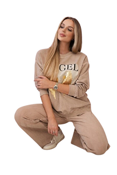 Kesi Komplet bawełniany dekatyzowany Angel bluza + spodnie camelowy