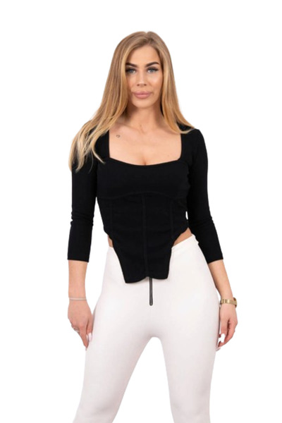 Kesi Bluzka z dekoltem prążkowana czarna