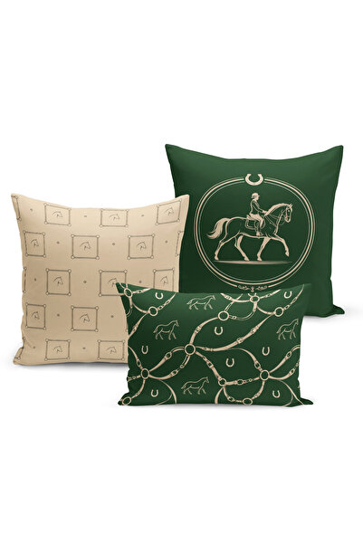 Bertille Home Classic Horse Series Double Sided Digital Printed Set of 3 Thro...