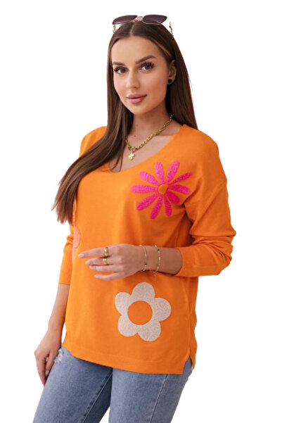 Kesi Bluzka sweterkowa z kwiatowym wzorem pomarańczowa