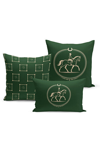 Bertille Home Set de 3 huse de pernă din seria Classic Horse cu imprimeu digi...