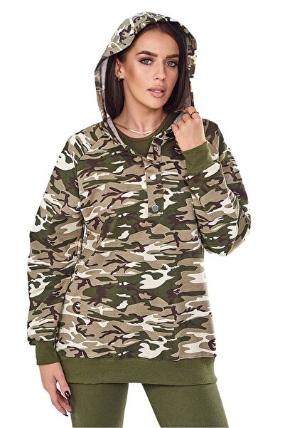 Kesi Set camuflaj format din 3 piese: hanorac, top și colanți kaki + ecru