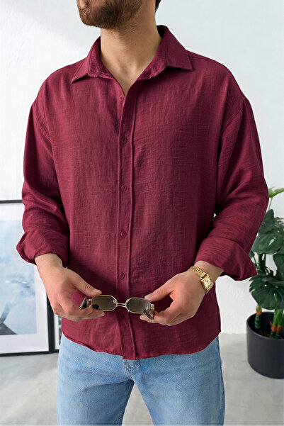 Wonraces Ανδρικό πουκάμισο oversized Pera με μακριά μανίκια Λινό