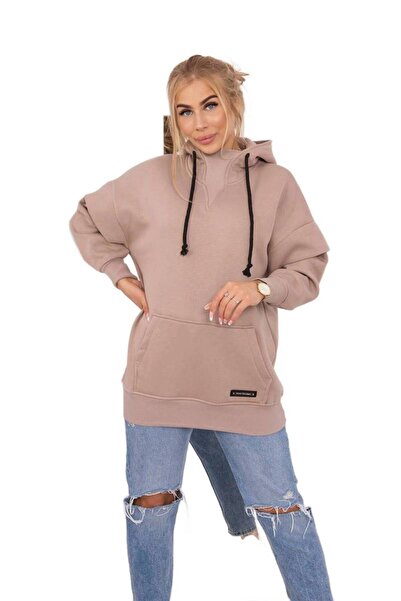 Kesi Hanorac bej închis cu guler înalt