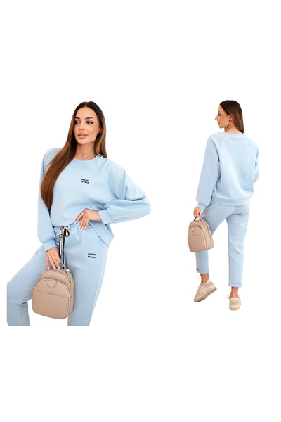 Kesi Set trening albastru pentru femei din viscoză cu broderie decorativă