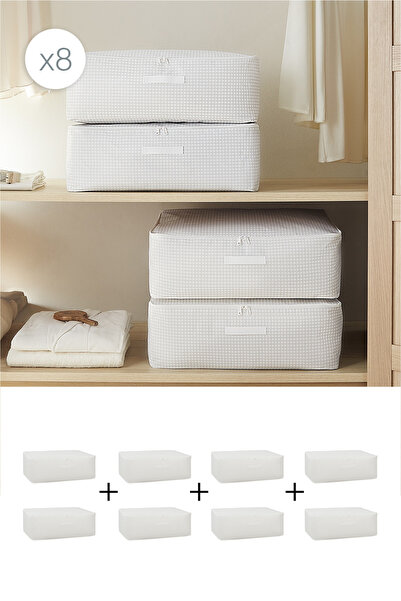 Homewave 8 Pieces Large Size Gray Gingham Under-Bed Suitcase Organizer Bag 62...