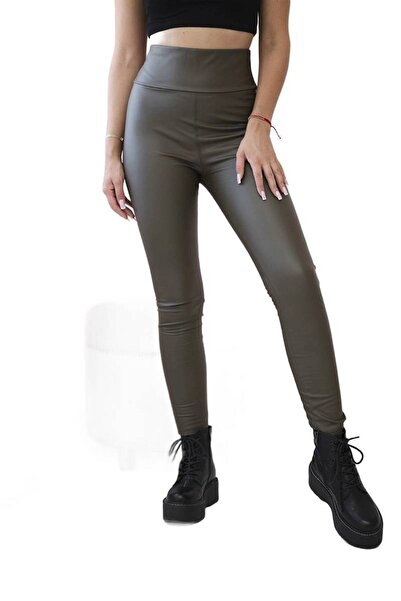 Kesi Spodnie legginsy ocieplane z skóry khaki