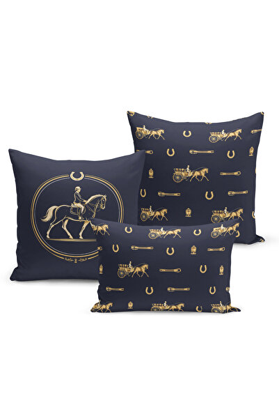 Bertille Home Set de 3 huse de pernă din seria Classic Horse cu imprimeu digi...