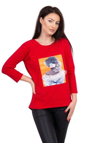 Kesi Bluzka z grafiką 3D, koronka czerwona