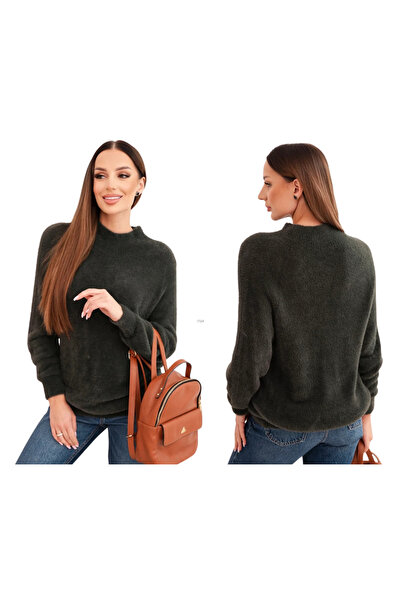 Kesi Khaki sweter damski z wełną o miękkiej fakturze i długim rękawem