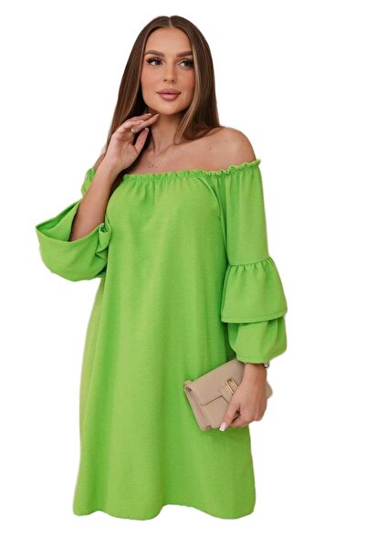 Kesi Sukienka hiszpanka z falbankami na rękawie jasno zielona