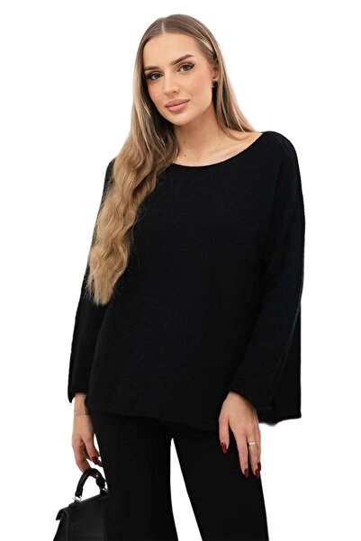 Kesi Czarny sweter damski z okrągłym dekoltem