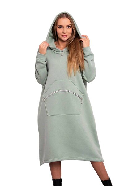 Kesi Sukienka ocieplana z kapturem ciemno miętowa