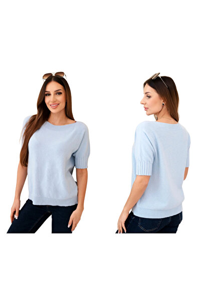 Kesi Pulover albastru din viscoză pentru femei cu mâneci scurte