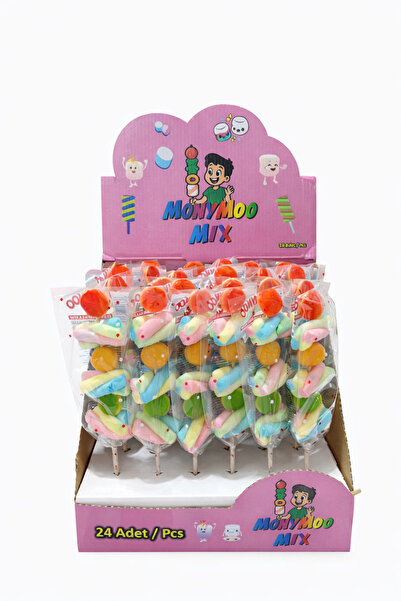 monymoo Marshmallow Jelibon Şeker Çubuk Mix – 24 Adet
