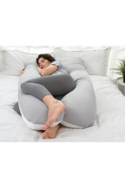 Generic U-shaped full-body pregnancy sleeping pillow, gray cotton pregnancy C...